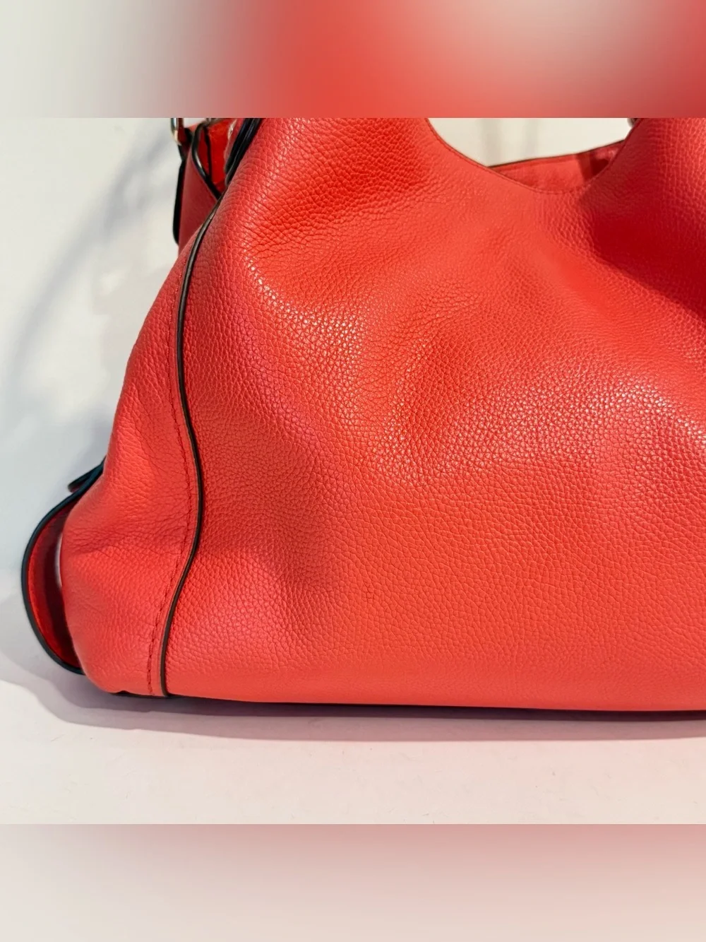 Coach Edie 31 Pebbled Leather Coral Orange Red Purse 57125 Shoulder Bag